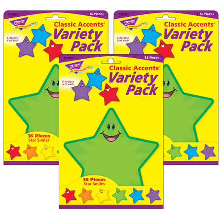 TREND ENTERPRISES Star Smiles Classic Accents® Variety Pack, 36 Per Pack, PK3 T10907